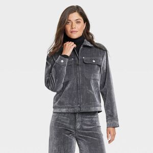 Women's Holiday Flocked Denim Jacket - Universal Thread Gray XS